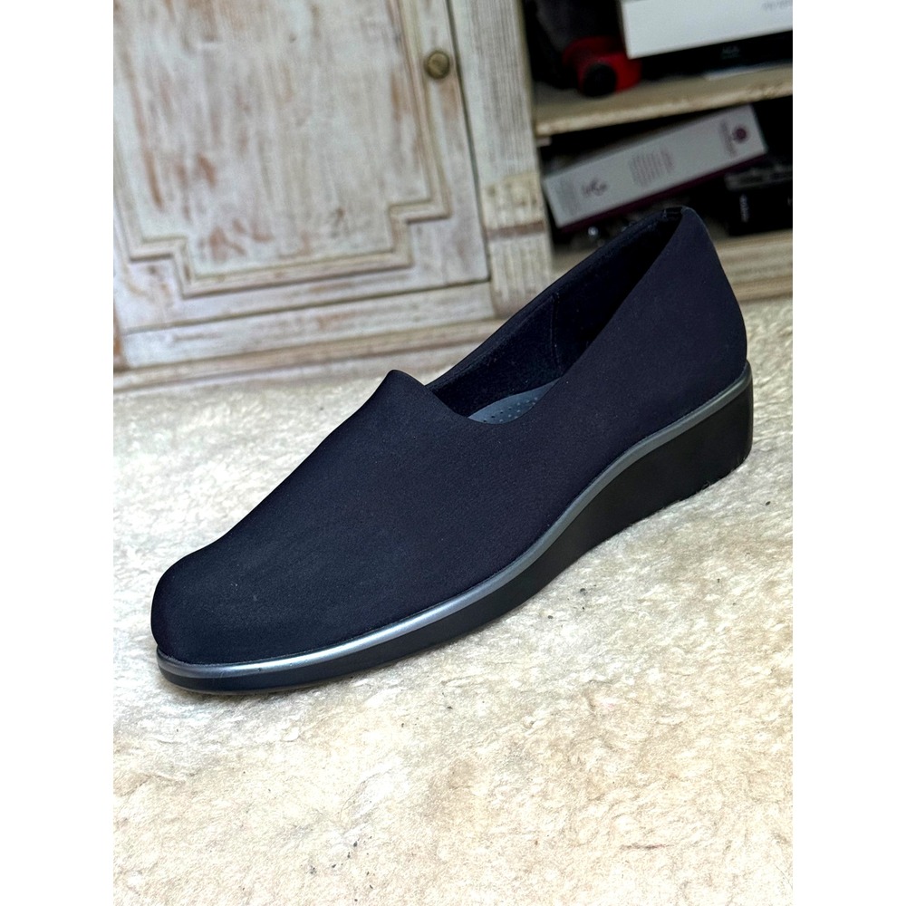 SAS Bliss Wedge Loafers Womens Sz 8N Black Stretch Slip On Casual Comfort Shoes